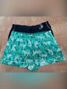 Room Service Women’s Teal Leopard Print Pajama Shorts - Modal Sleepwear XL